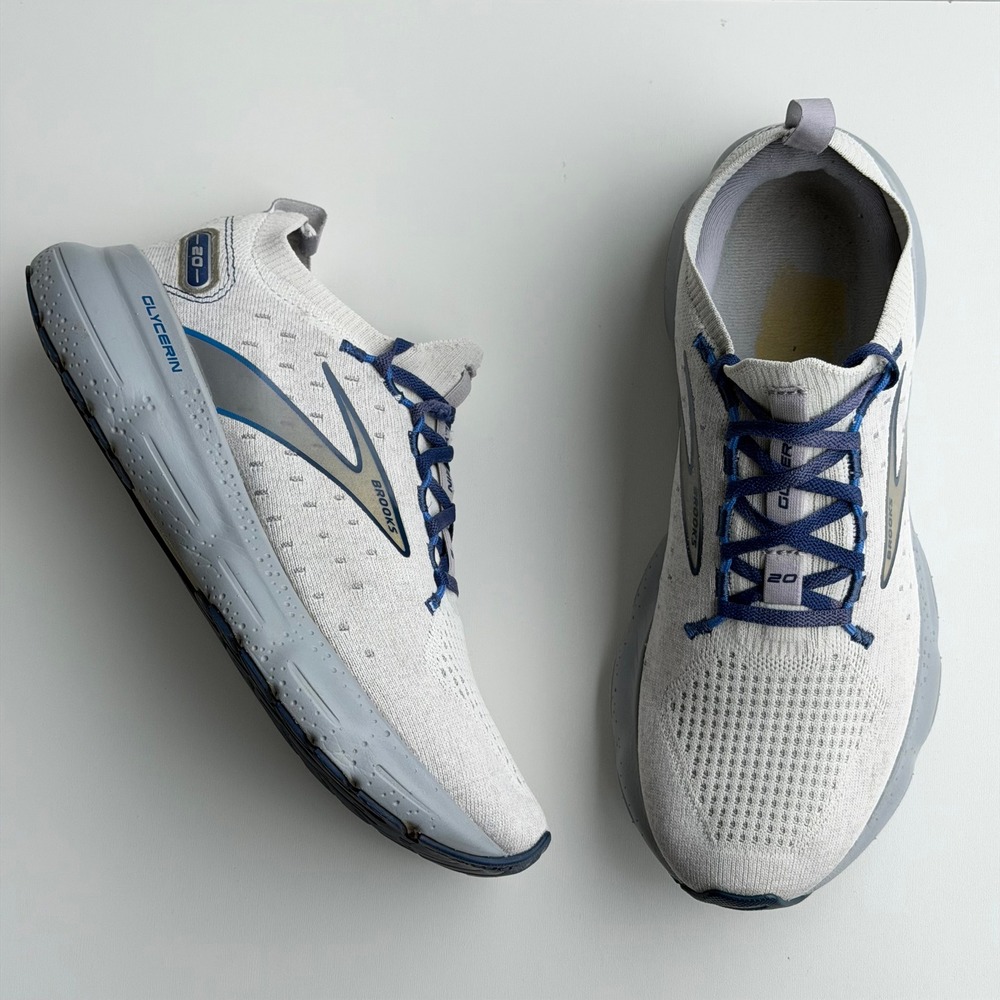 Brooks Men's Athletic Running Shoes White with Blue Accents